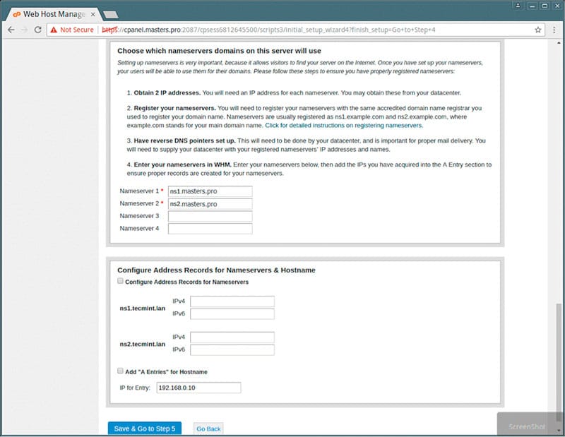Указываем Name сервера для cPanel